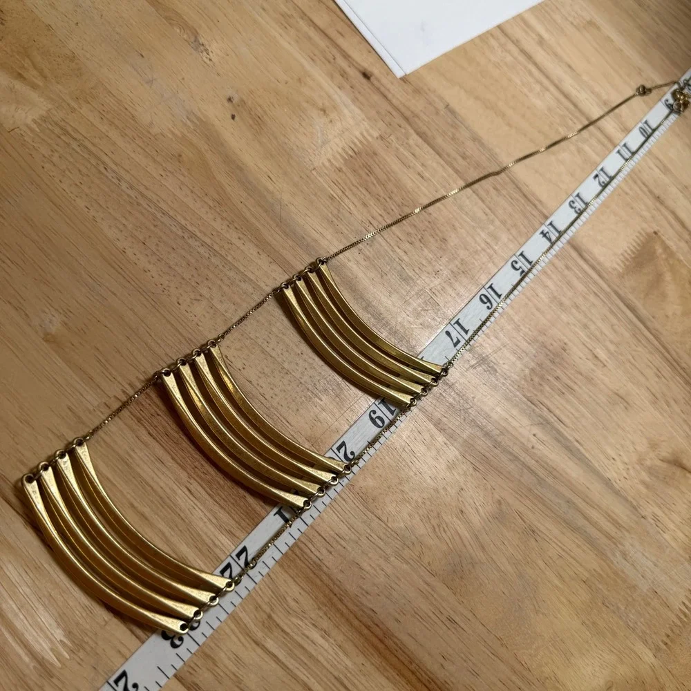 Madewell Bib Necklace Gold Tiered Statement Modern Minimalist Architectural - Picture 11 of 13